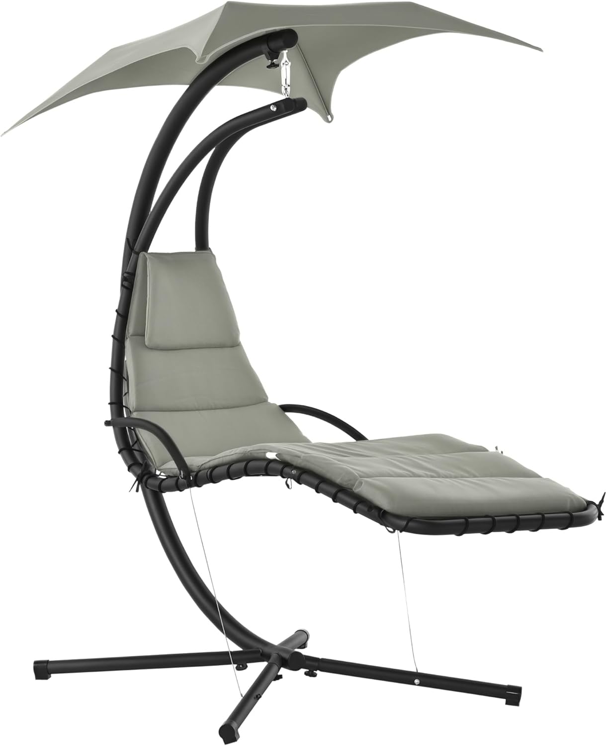 Outsunny Hanging Garden Armchair with Swivel Canopy UV Protection, Hanging Rocking Chair Padded for Outdoor, Grey 190 x 115 x 190 cm