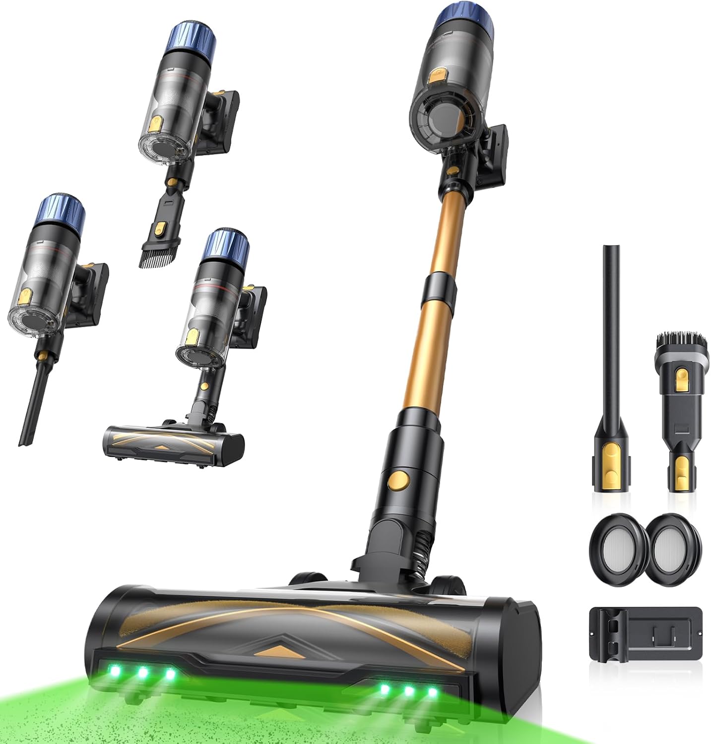 Proscenic P15 Aspirapolvere Senza Fili, 580W/70 Min/55Kpa Scopa Elettrica Senza Fili Potente, Asta Telescopica Regolabile e Design Autoportante, Tecnologia GreenEye, per Pavimenti/Tappeti(Giallo)