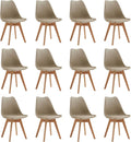Set di 12 Sedie da Pranzo，Sedie da Cucina con Seduta Imbottita e Gambe in Legno di Faggio, ideali per Sala da Pranzo, Cucina, Soggiorno, Bar (Marrone)