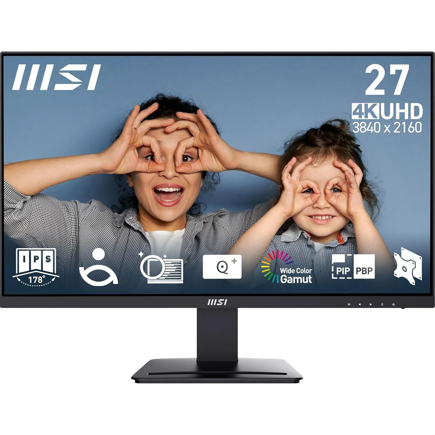 MSI PRO MP273U Monitor da ufficio da 27 UHD IPS 3840 x 2160, PIP/PBP, Ampia gamma di colori, Schermo Eye-Friendly, Altoparlanti integrati, Regolabile in inclinazione - HDMI 2.0b, DP (1.4a), Nero