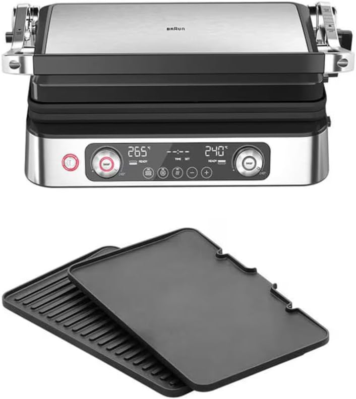Braun MultiGrill 9 Pro CG 9140, Griglia Elettrica con 2 Termostati Indipendenti, 3 Posizioni di Cottura, Piastre Lavabili in Lavastoviglie, Vassoio Raccogli Grasso, 2200W, Nero/Acciaio Inossidabile