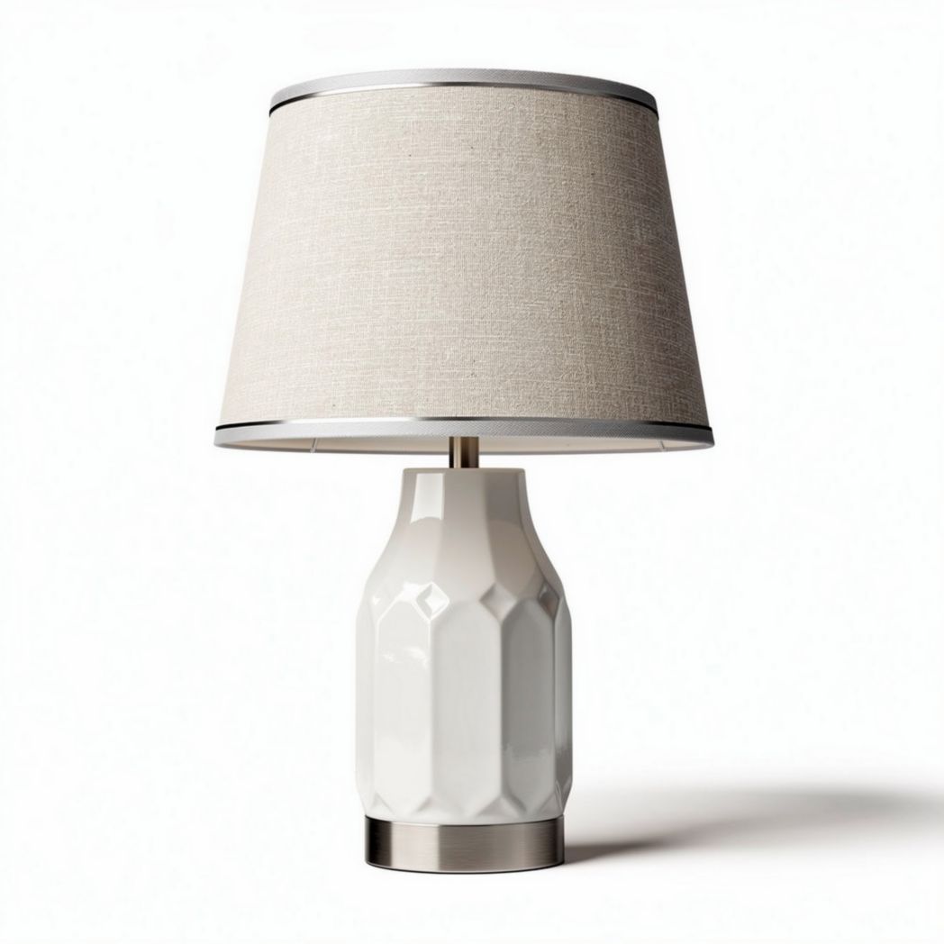 Lampada da tavolo in ceramica con paralume in tessuto per arredamento – 25 x 25 x 40 cm