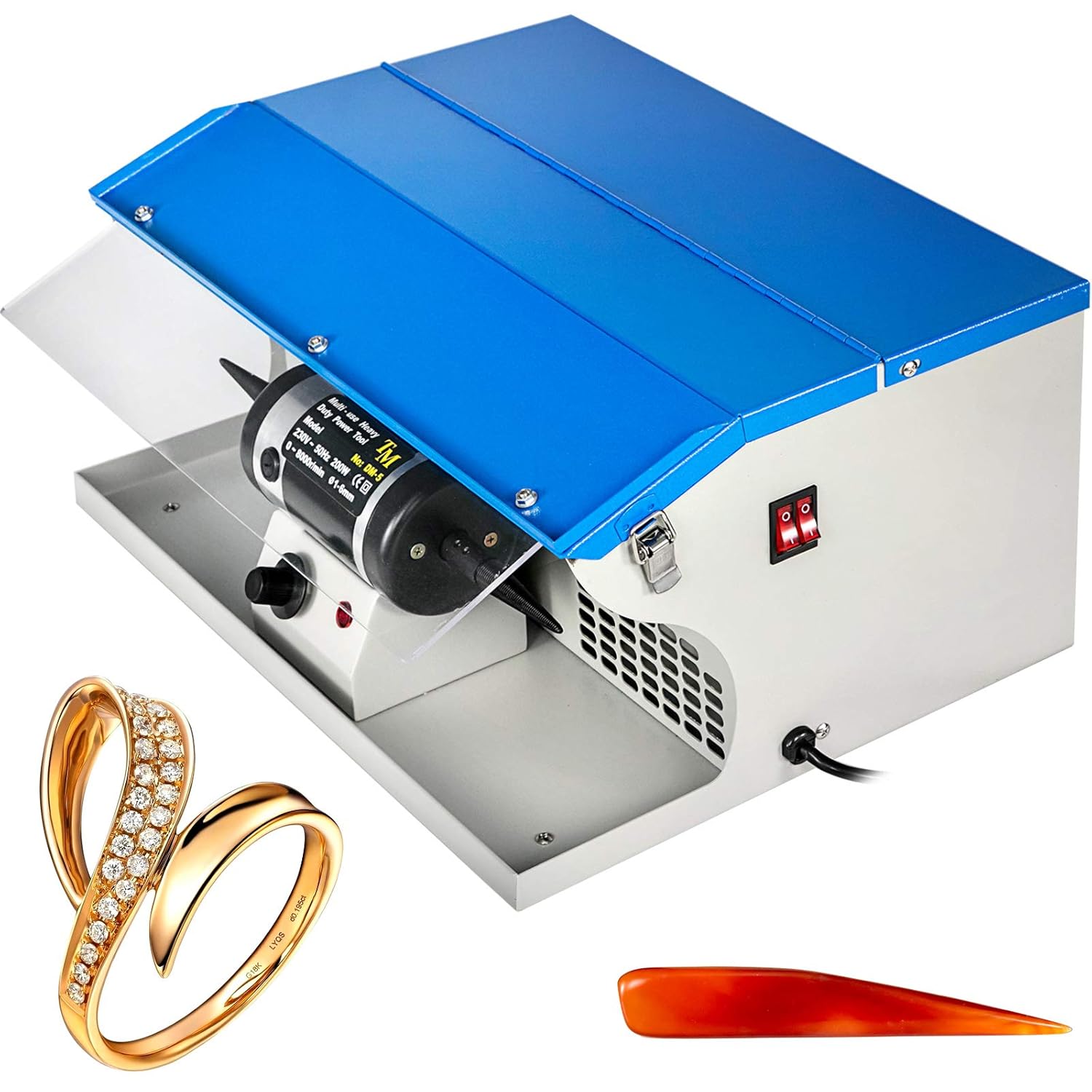 VEVOR Lucidatrice per Gioielli, 220 V 200 W Velocità 0-8000 RPM Lucidatrice per Polveri, Lucidatore da Banco a Velocità Variabile per Gioielli Lucidati, Alluminio, Cromo, Materiali Dentali Acrilici
