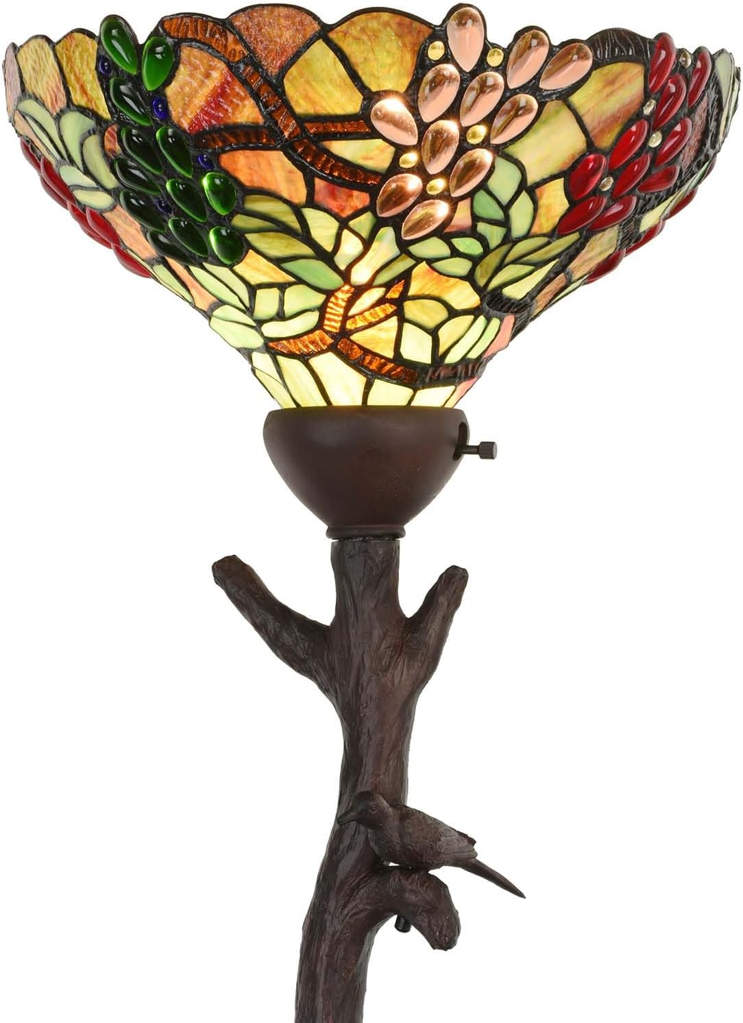 Bieye L30768 Style Stained Glass Floor Lamp with 14 Shade Bird on Branch Base Height 70.5