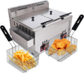Friggitrice ad Olio a Gas Doppio Cestello Professionale 6L x 2, Temperatura Controllata con 2 Cestelli per Cucina Hotel Festa Carnevale