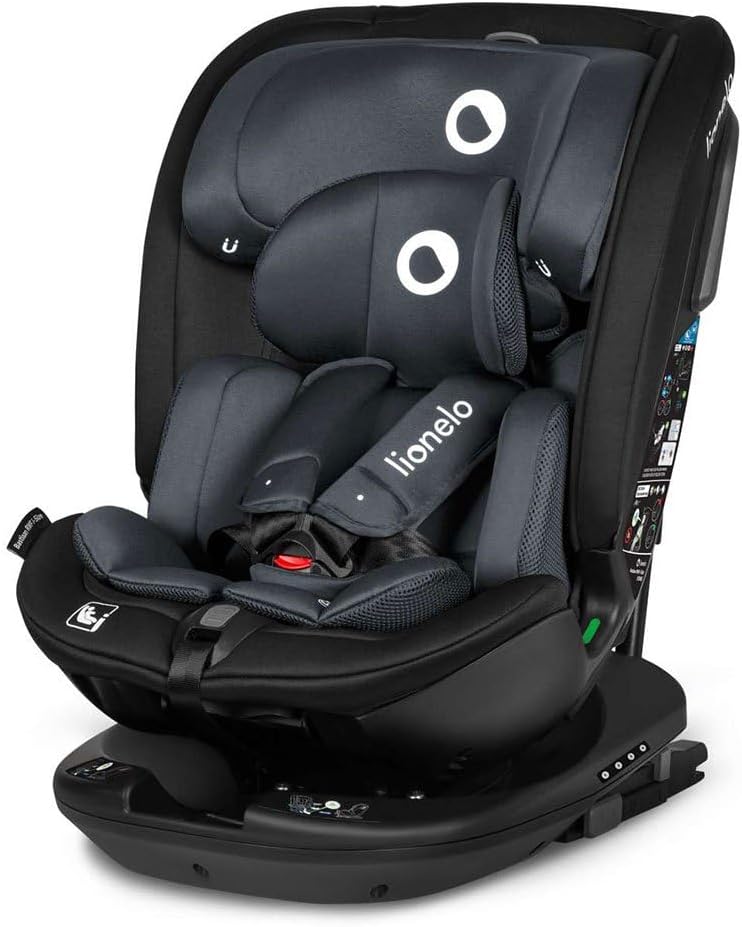 LIONELO Bastiaan RWF Seggiolino Auto per Bambini 0-36 kg Rotante 360° ISOFIX I-Size l'Ultimo Standard Montaggio Avanti e Retro Protezione Laterale Regolatzione completa (BASTIAAN I-SIZE, Grey)