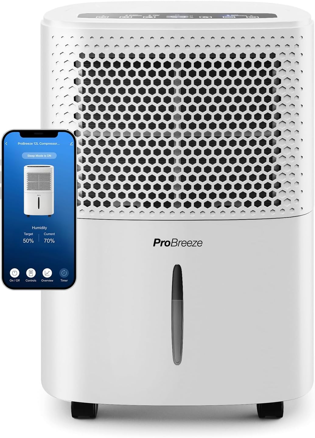Pro Breeze Deumidificatore Casa Smart 12L/Die Eco a Basso Consumo - Ultra Silenzioso, Timer 24h, Display LED, Wi-Fi, Asciugatura Bucato, Contro Muffa e Umidità