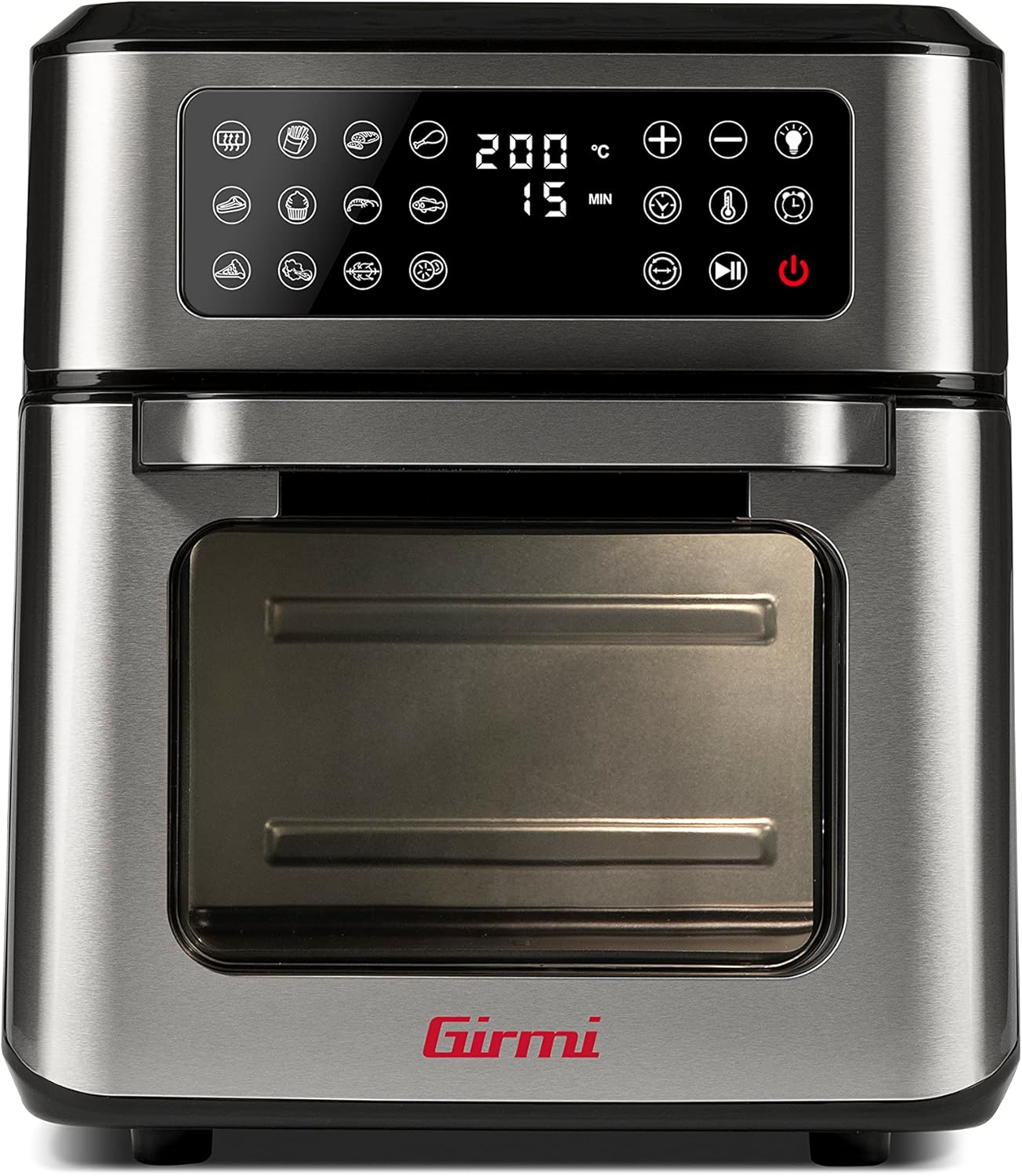 Girmi FG97 Friggitrice ad Aria 12 Litri e Forno Elettrico, 1600-1800W, 12 Programmi Preimpostati, Cestello Rotante  Girarrosto, Vassoio Raccogli Grasso, Display Digitale, Accessori, Grigio Acciaio(Grigio)
