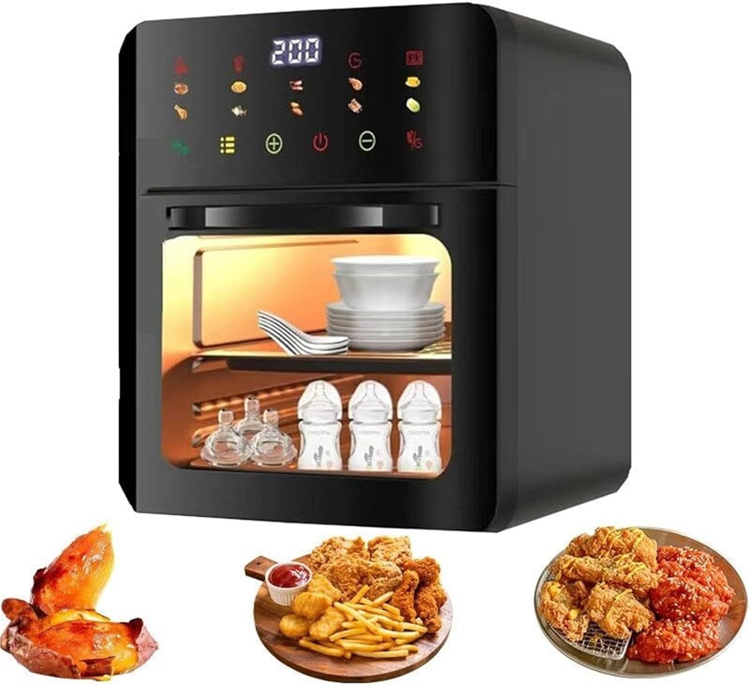 Friggitrice ad Aria Calda 10 Litri Touchscreen LED 10 programmi di preriscaldamento Mantenimento Calore 1350W friggitrice ad Aria Calda Senza Olio Mini Forno da Campeggio