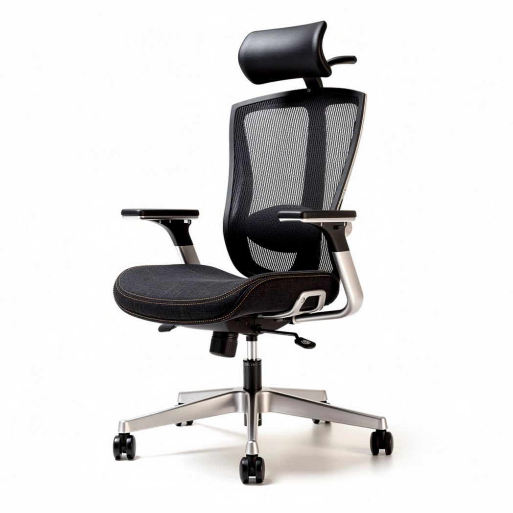 Sedia ergonomica in rete per ufficio con supporto per la testa – alluminio e tessuto – 60 x 60 x 120 cm