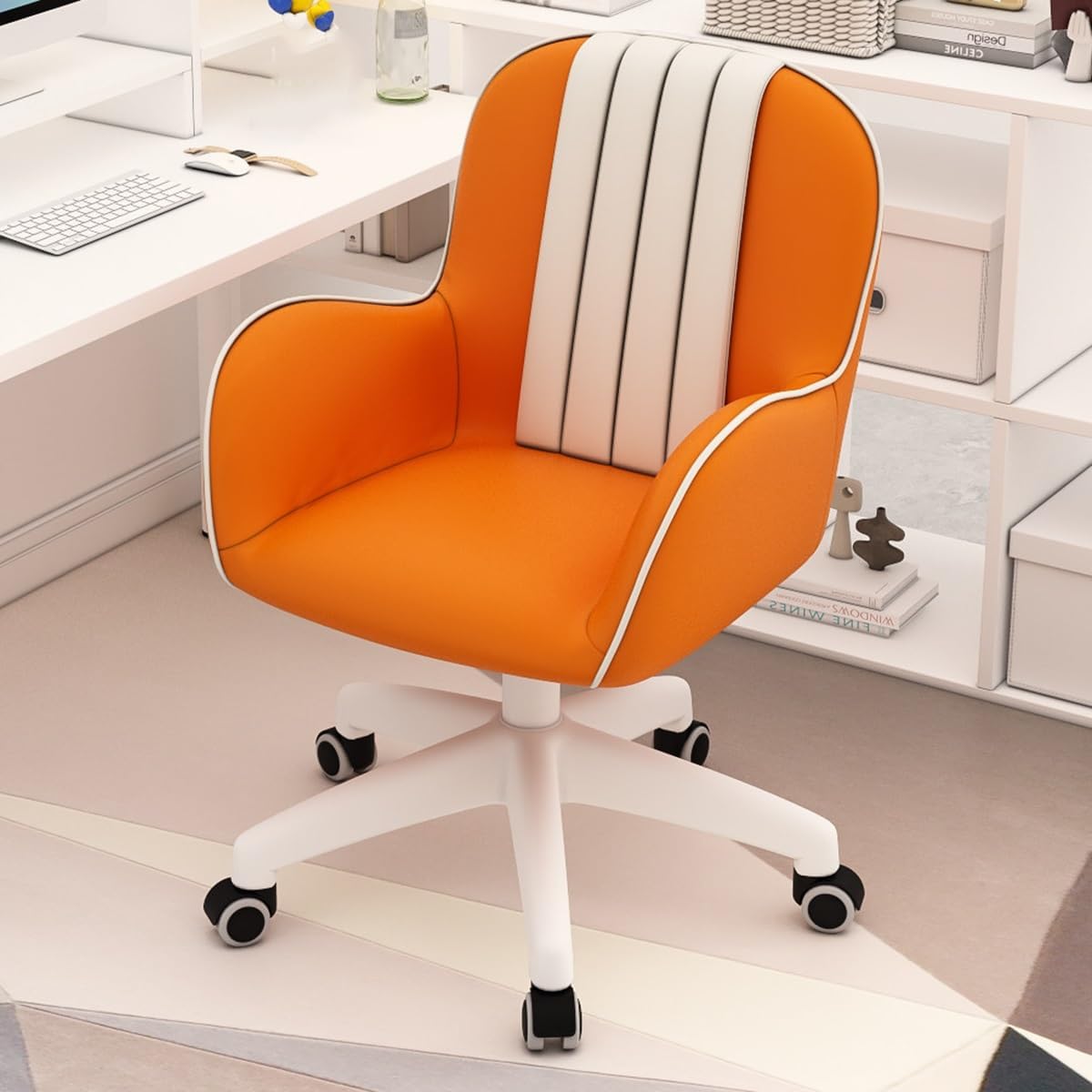 Sedia Da Toeletta Con Ruote Per Spazi Ridotti Sedie Da Scrivania Comode Per Ragazze E Donne Per Il Trucco Sedie Da Studio In Pelle Regolabili In Altezza Con Schienale(Orange)