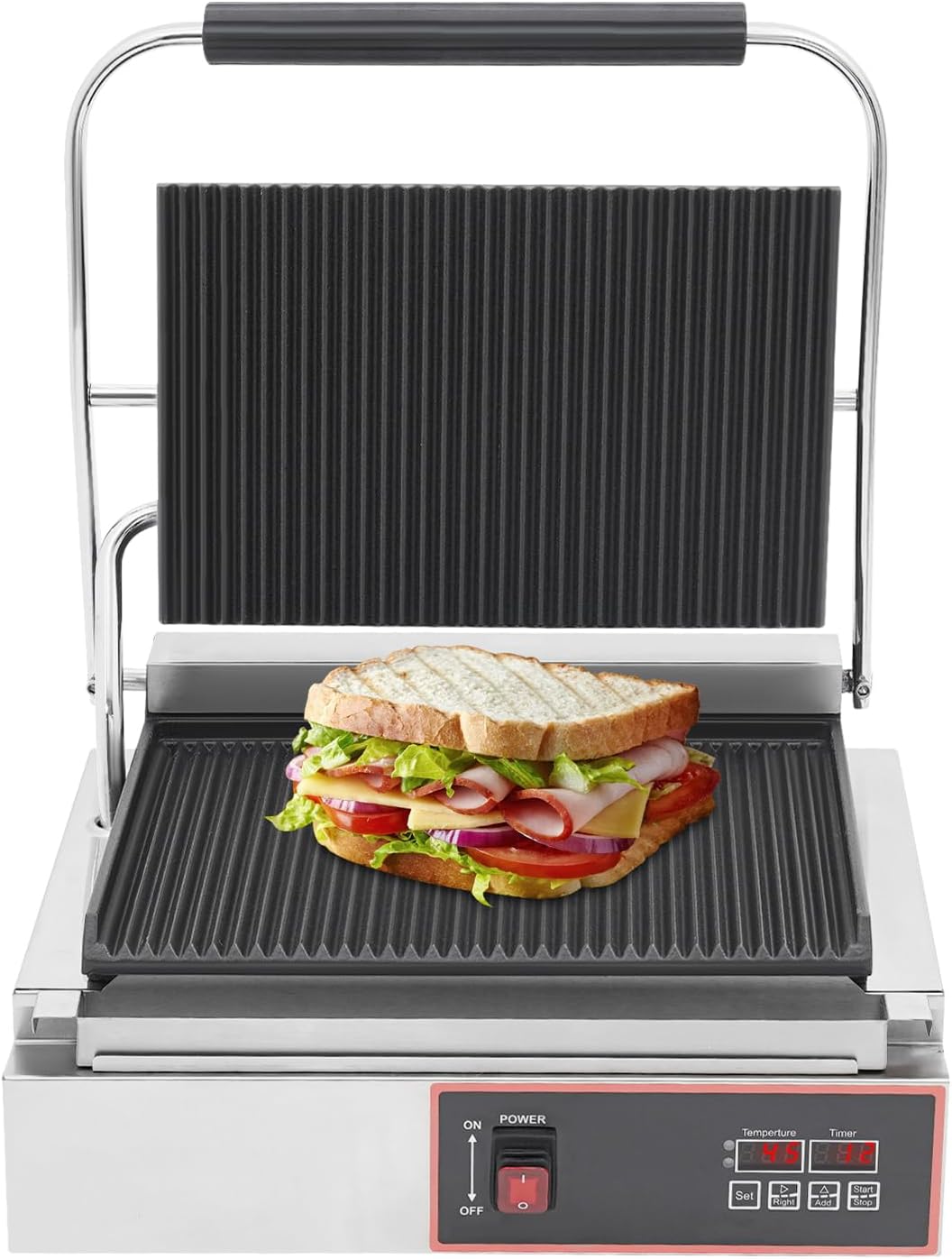 Barbecue elettrico a doppia piastra Sandwich Maker Grill professionale a contatto commerciale con rivestimento in ceramica 2200 W per ristorante caffetteria con vassoio per olio