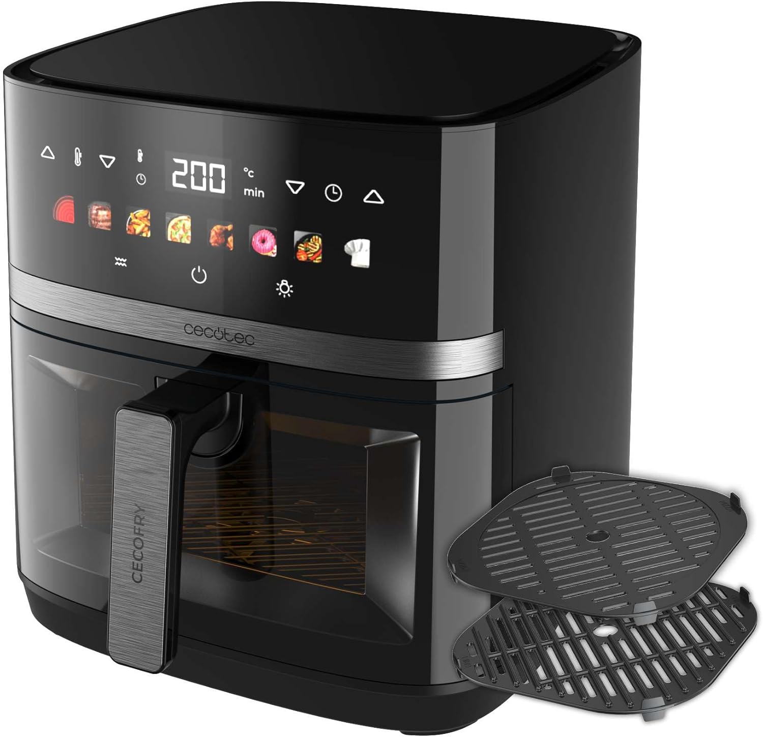 Cecotec Friggitrice ad Aria 8 Litri - Air Fryer CecofryGrill Duoheat 8000. 2200W, Doppia Resistenza, Dietetica e Digitale, Finestra, Temperatura Regolabile 80-200°C, 8 Menu(Nero)