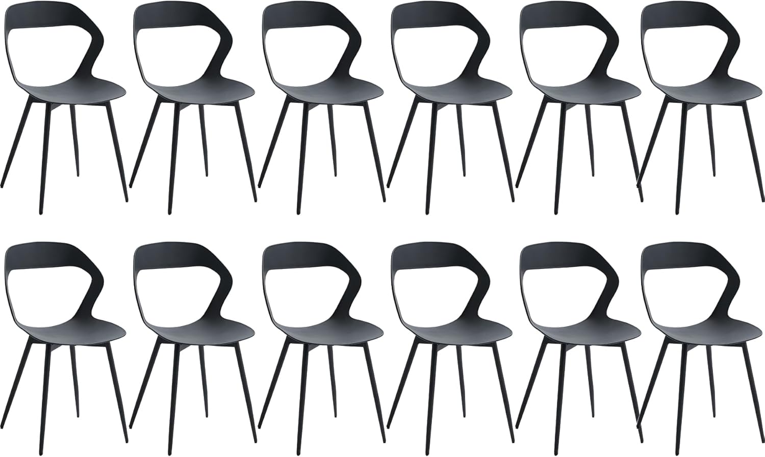 Set di 12 Sedie da Pranzo/Sedie da Salotto Design Scolpito con Schienale; Sedile in Polipropilene e Robuste Gambe in Metallo (Nero-nero Piedi)
