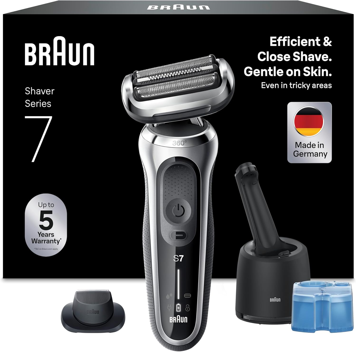 Braun Series 7 Rasoio Elettrico Barba, Rifinitore Di Precisione EasyClick, Stazione SmartCare, 360° Flex, WetDry Ricaricabile, Custodia da Viaggio, Idea Regalo 71-S7200cc Argento