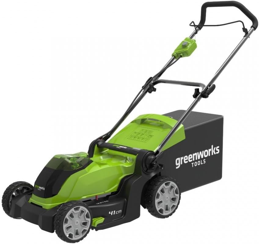 Greenworks G40LM41 Tagliaerba a Batteria per Prati Fino a 500m², Ampiezza di Taglio 41cm, Sacca da 50L, SENZA Batteria 40V e Caricabatterie, Garanzia 3 Anni