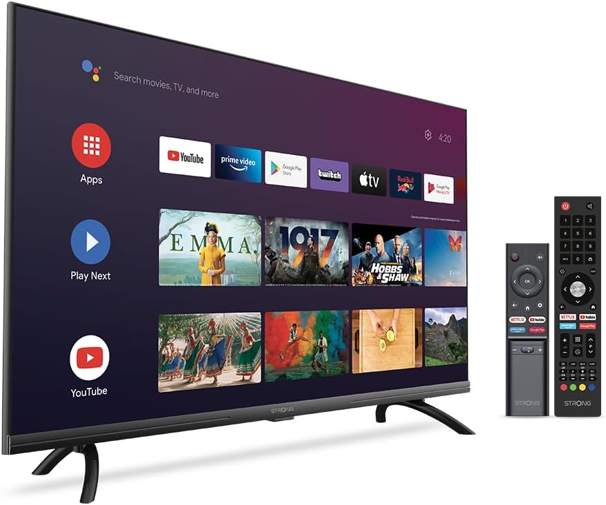 Strong - Smart TV 40″ (100 cm) Full HD SRT40FD5553 - con Android TV - Immagini eccezionali - Triplo sintonizzatore - 3 porte HDMI (1 ARC) + 2 porte USB + AV + presa antenna/satellitare - Nero