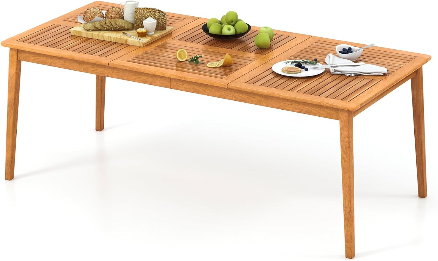 RELAX4LIFE Acacia Wood Outdoor Dining Table for 4 People with Umbrella Hole 5 cm, Weather Resistant for Garden, Terrace and Courtyard, Natural (200 x 90 x 75 cm)