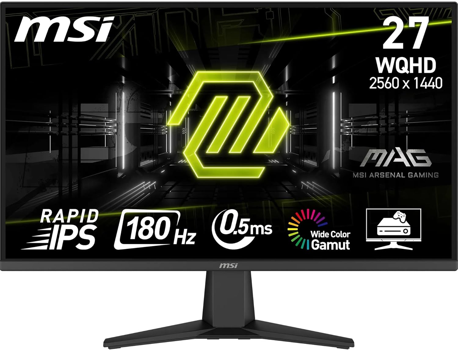 MSI MAG 275QF Monitor Gaming 27 WQHD - IPS (2560 x 1440) WQHD, 180Hz / 0.5ms, Adaptive-Sync, Rapid IPS - DP 1.4, HDMI 2.0b