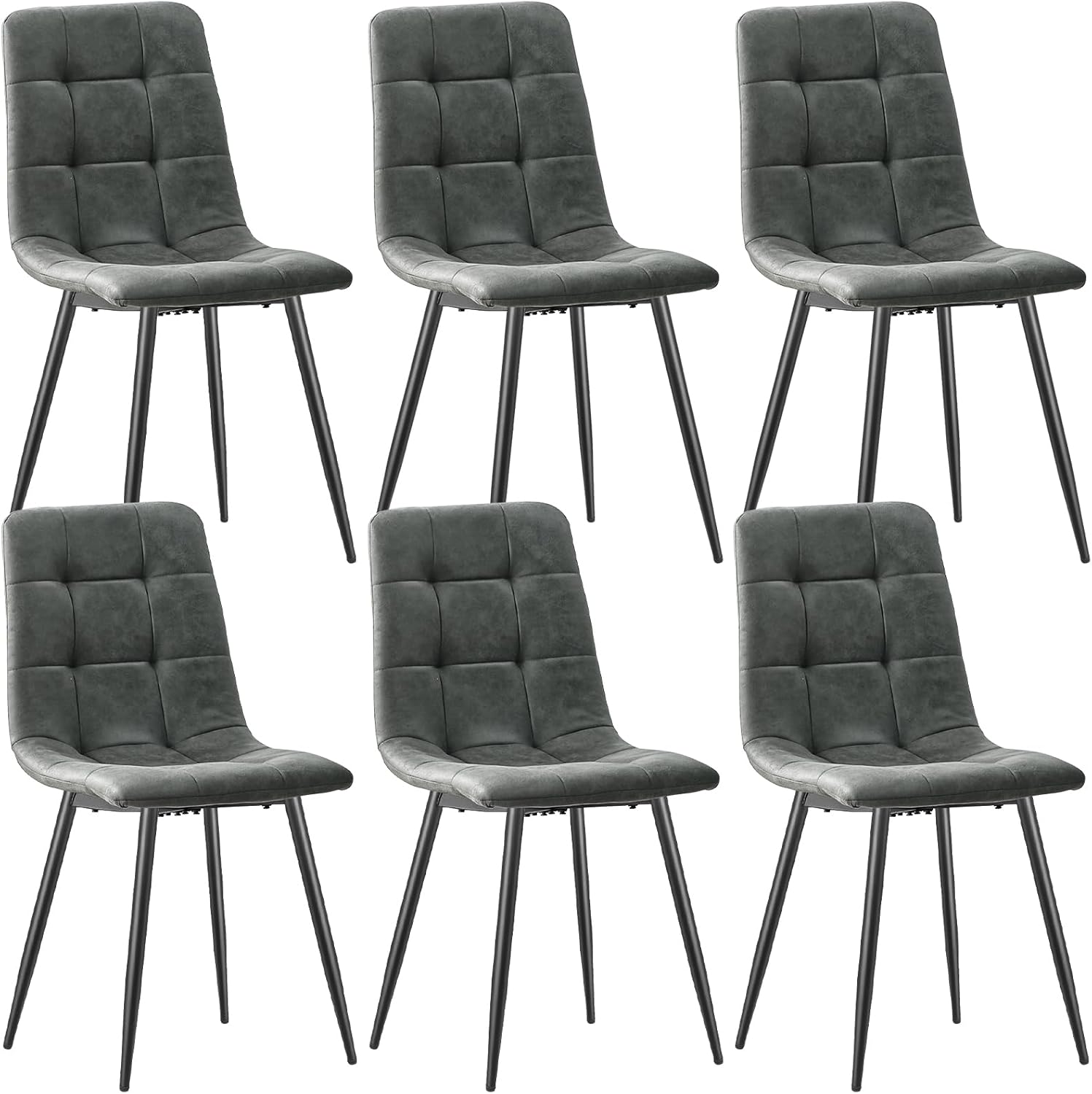 Set di 6 Sedie Sala da Pranzo, Sedie da Cucina in Tessuto Tecnologico, Sedie imbottite per Soggiorno con Gambe in Metallo Nero, Adatte per Sala da Pranzo, Sala d'attesa, Grigio Scuro