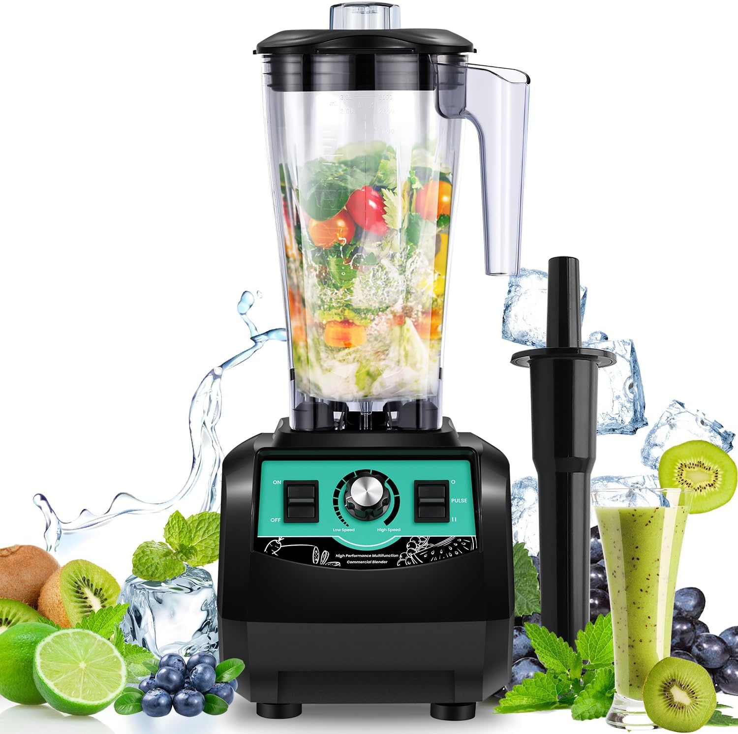 Huanyu Frullatore Creatore di frullati 3 litri Grande capacità Frullatore ad alta velocità 2800W Frullatori commerciali multifunzione per tritare il ghiaccio, succhi, frullati e latte di soia