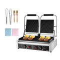 VEVOR Piastra per panini professionale, piastra elettrica per panini da 3600 W, doppia piastra per panini in acciaio inox, controllo della temperatura, piastra smaltata scanalata da 48 x 23 cm