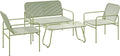 Outsunny 4-Piece Rattan Garden Furniture Set, Outdoor Living Room with 2 Seater Sofa, 2 Armchairs, Glass Coffee Table, Steel Outdoor Garden Set for Terrace and Balcony, Green