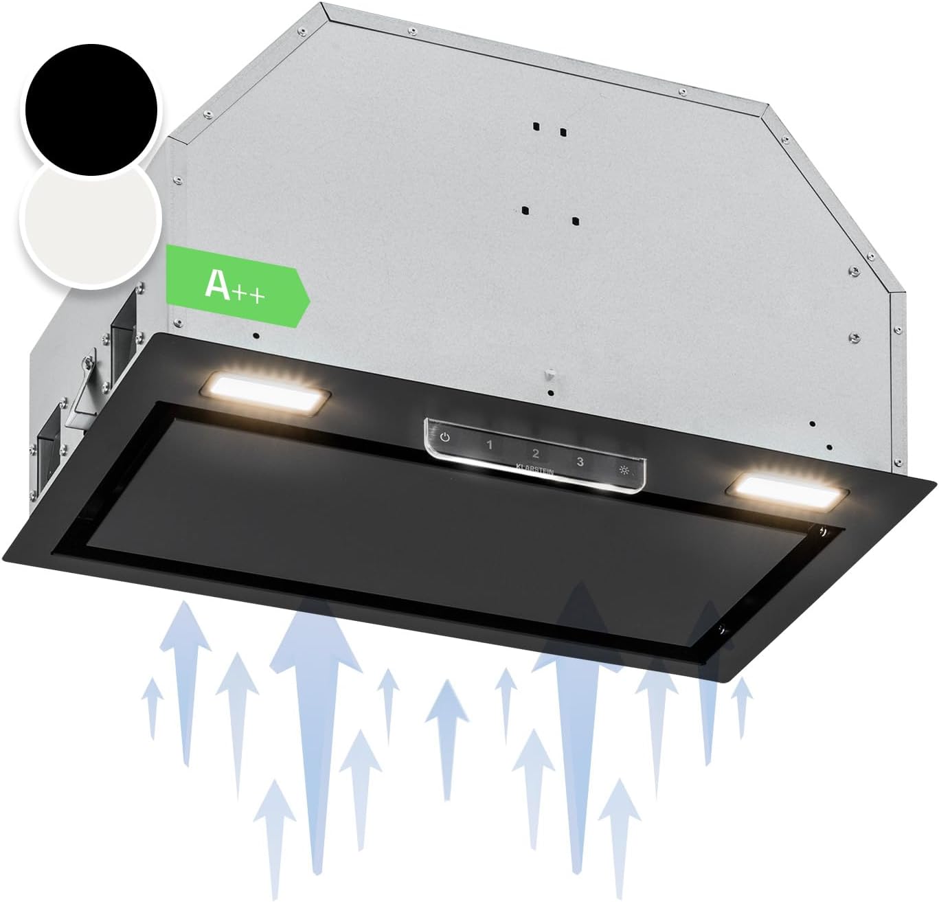 Klarstein Cappa Aspirante 52cm, Cappa Cucina con Filtro Cappa Cucina in Alluminio Lavabile in Lavastoviglie, Cappa Incasso con Flusso d'Aria 396 m³/h, Luci LED, Cappa Sottopensile con TouchControl
