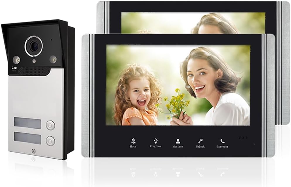 Videocitofono Cablato A 2 Unità Campanello, Videocitofono Collegato A 4 Fili Dotato Di Schermo LCD TFT 7 Telecamera Di Visione Notturna Impermeabile Sbloccando Monitor Video Audio Bidirezionale