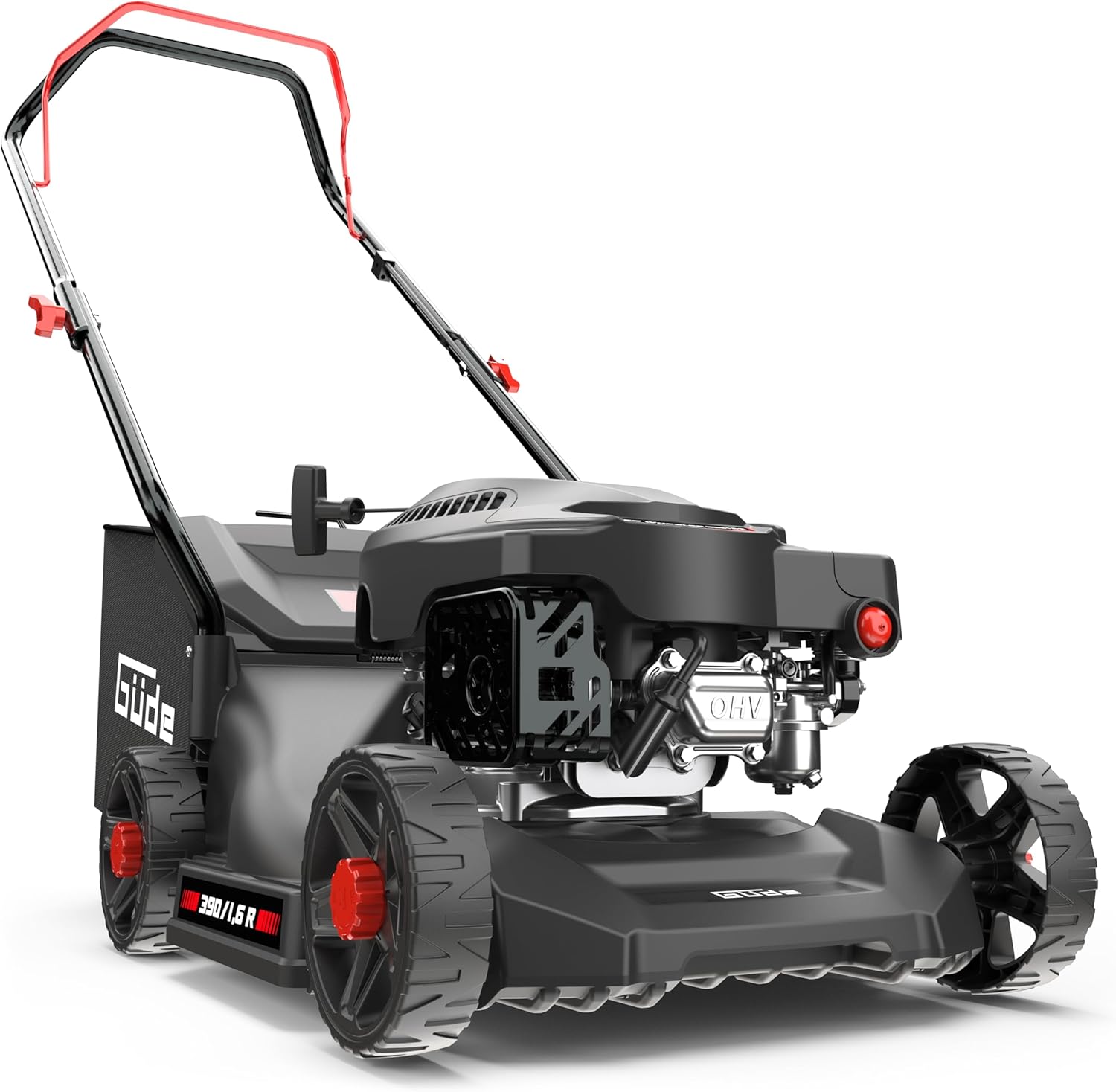 Güde Tosaerba ECO Wheeler 390 1,6 R (motore a benzina a 4 tempi 1,6/2 (kW/PS), larghezza di taglio 390 mm, dispositivo di cattura 35 l, regolazione 3 livelli di altezza di taglio 30-66 mm, falciatura,