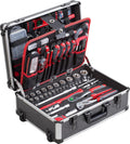 Meister 8973740 - Trolley portautensili, 230 pezzi, con ruote, manico telescopico/cassetta degli attrezzi riempita con ruote e cassetta degli attrezzi